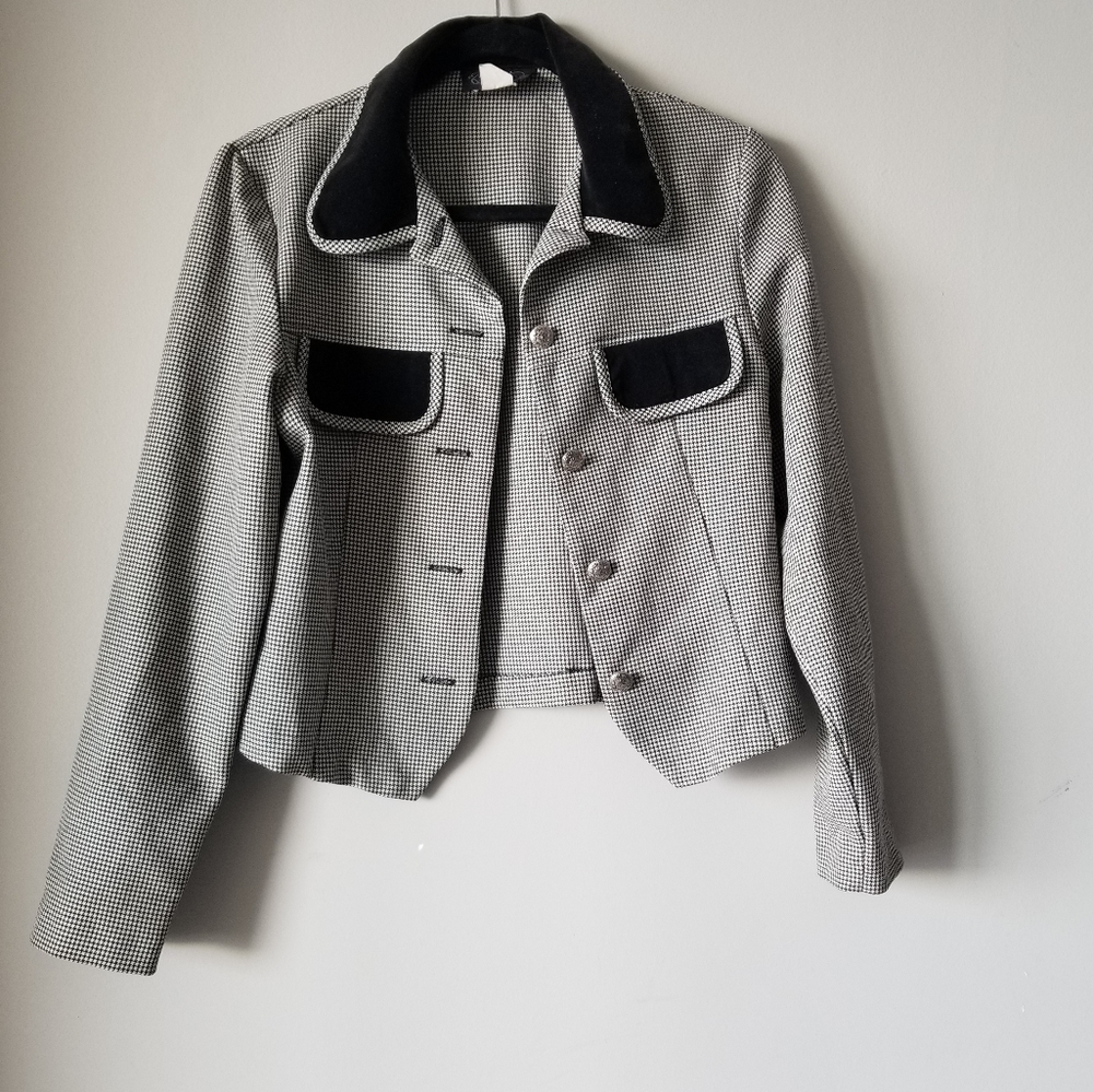 Streetwear Black & White Checkered Blazer